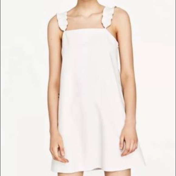 NWT Zara Off White Faux Leather Ruffle Strap Dress - Picture 3 of 8